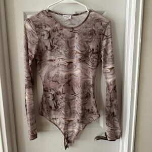 Le Lis Bodysuit Mesh Long Sleeve Marble